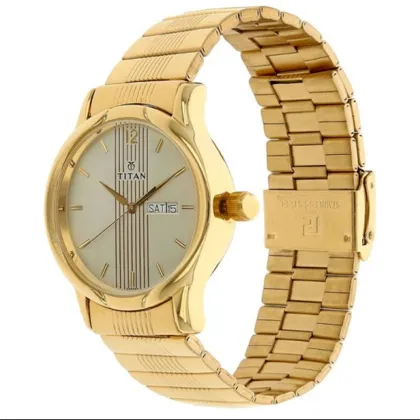 Titan Analog with Day and Date Champagne Dial Metal Strap watch for Men (NS-1580YM05)